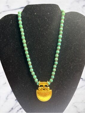 Vtg Gumus T  925 Vermeil Pendant Turquoise Necklace+ Read